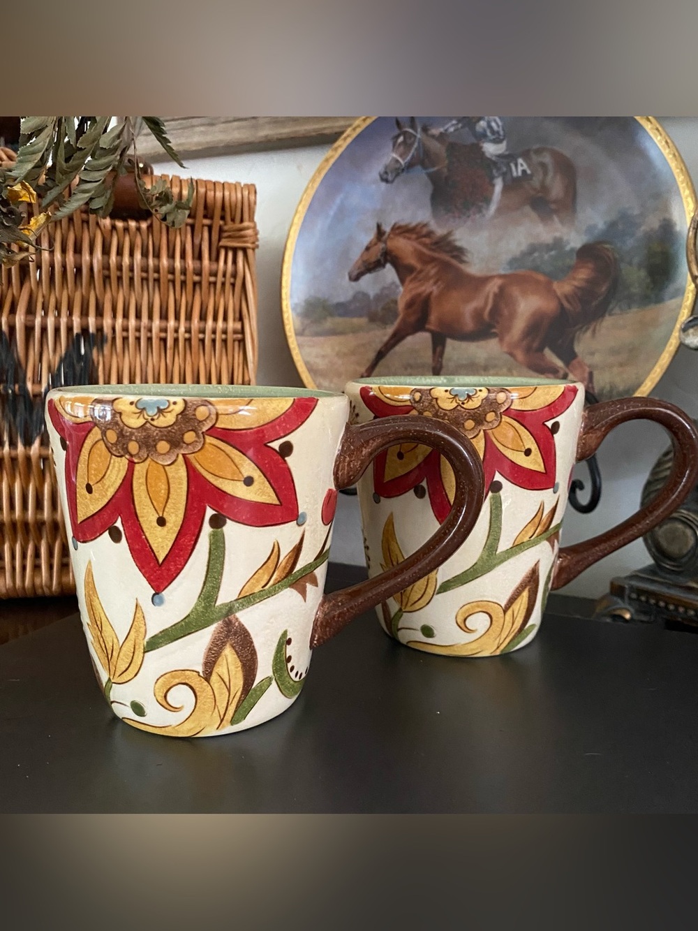 Pier 1 Imports 2pc Carynthum Coffee Mugs Handcrafted Porcelain Earthenware